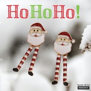 Enamel Cartoon Christmas Festive Santa Dangly Legs Design Metal Drop Earrings
